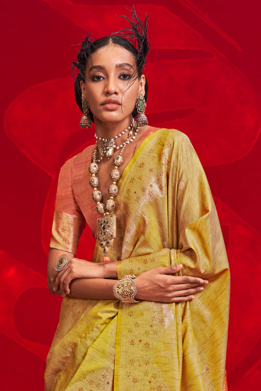 Yellow Woven Tussar Silk Saree-ZB134057_2_SareeButa.com