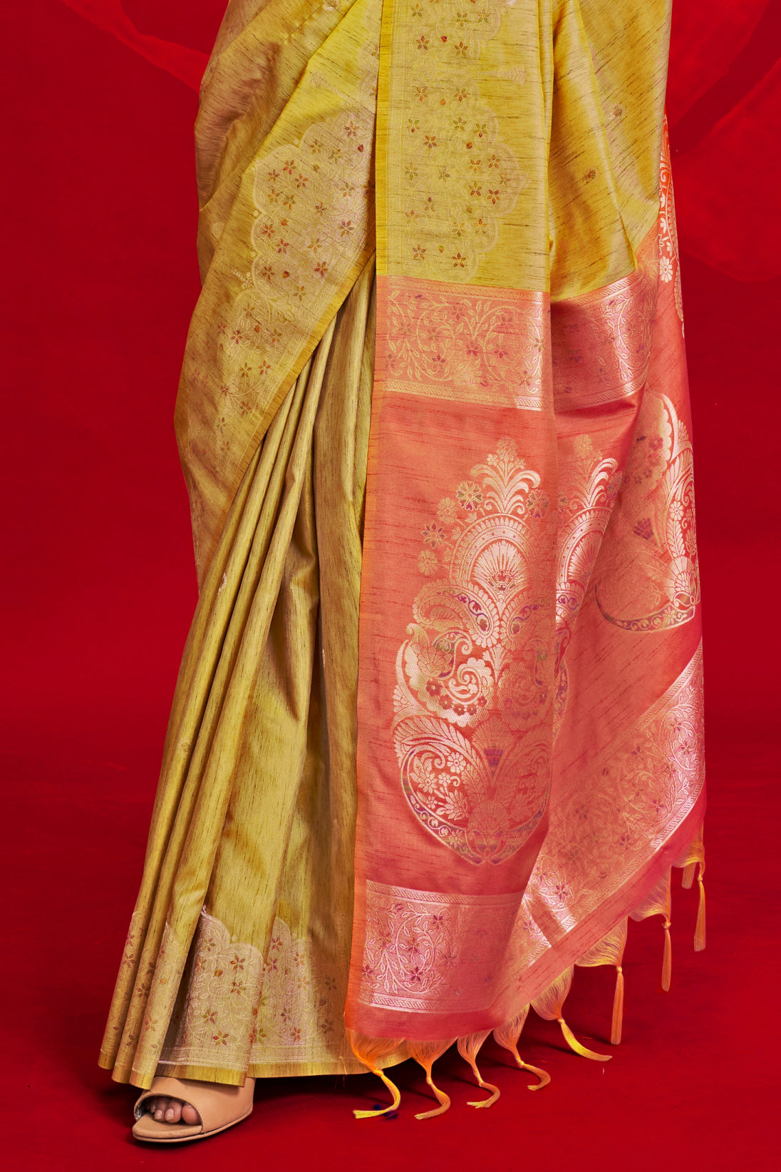 Yellow Woven Tussar Silk Saree-ZB134057_4_SareeButa.com