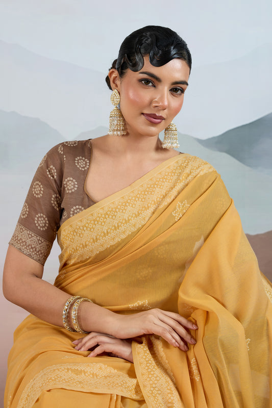 Yellow Woven Viscose Cotton Saree-SAR12305_2_SareeButa.com