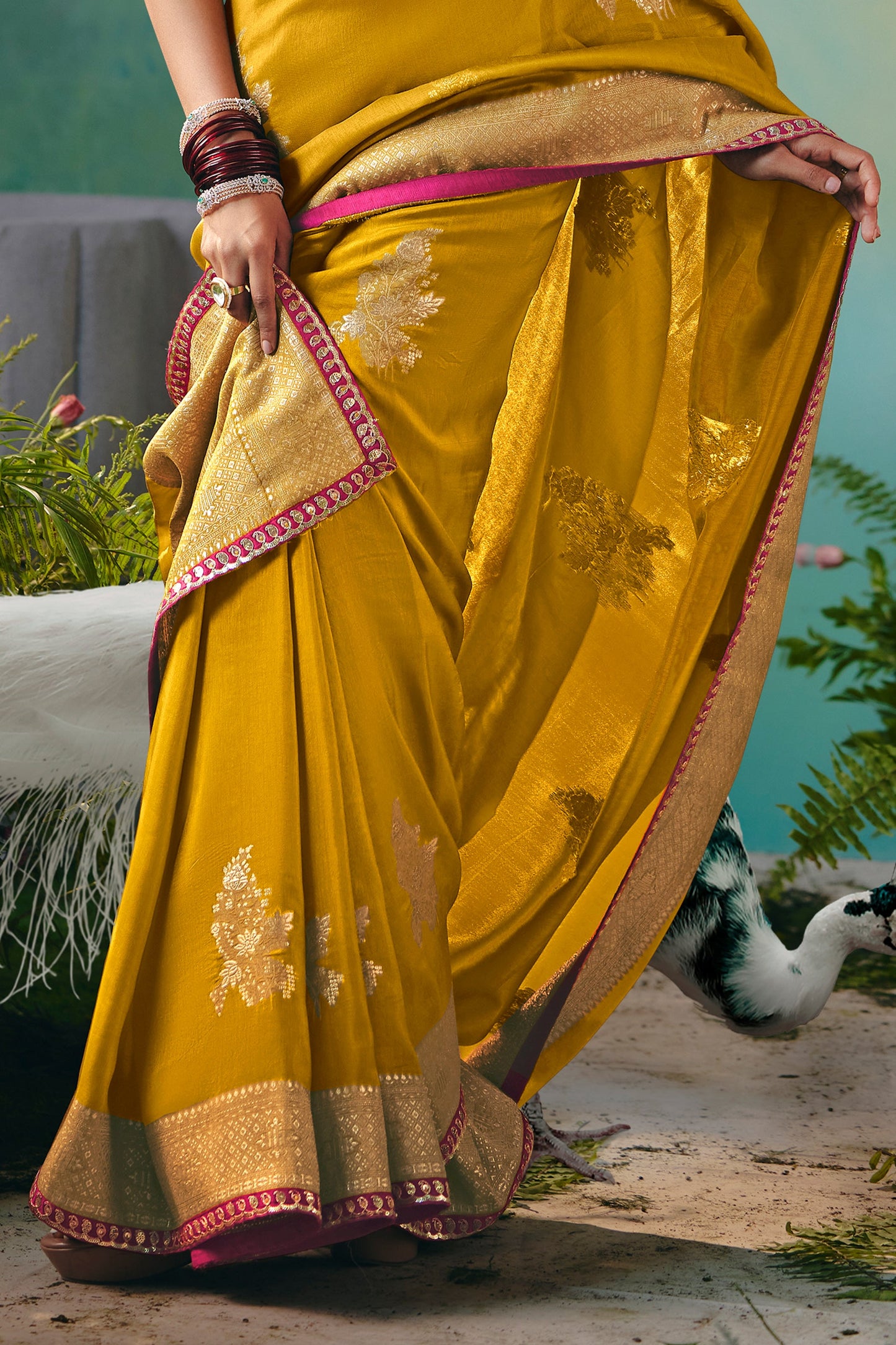 Yellow Woven Viscose Silk Banarasi Saree-SAR10573_5_SareeButa.com