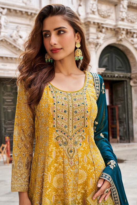 Yellow and Green Viscose Silk Anarkali Suit-SAR12112_2_SareeButa.com