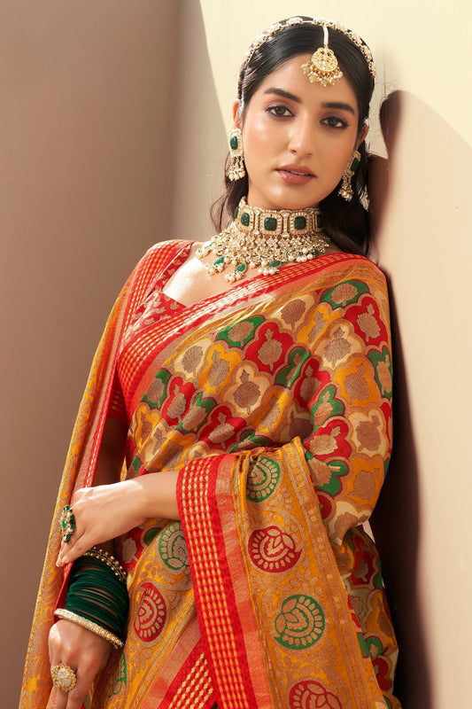 Yellow and Red Printed Georgette Saree-SAR10121_2_SareeButa.com