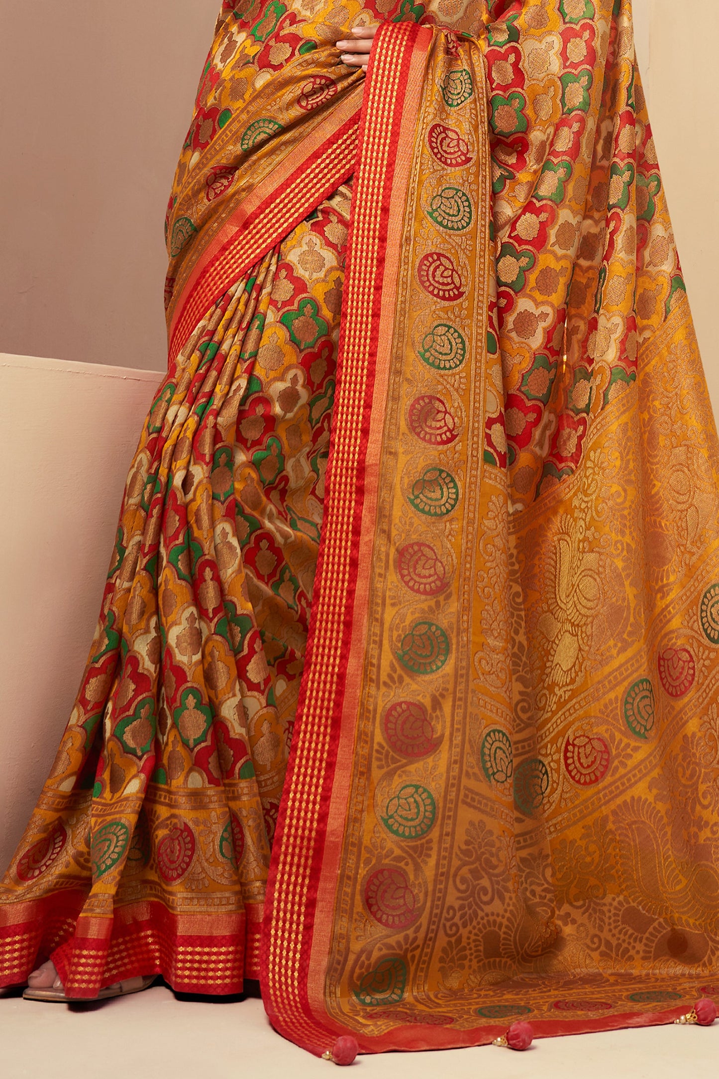Yellow and Red Printed Georgette Saree-SAR10121_4_SareeButa.com