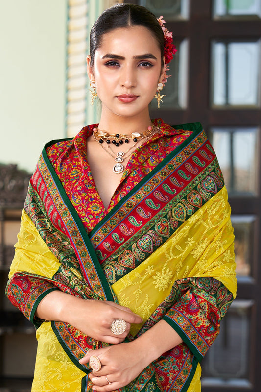 Yellow and Red Printed Georgette Saree-SAR10205_2_SareeButa.com