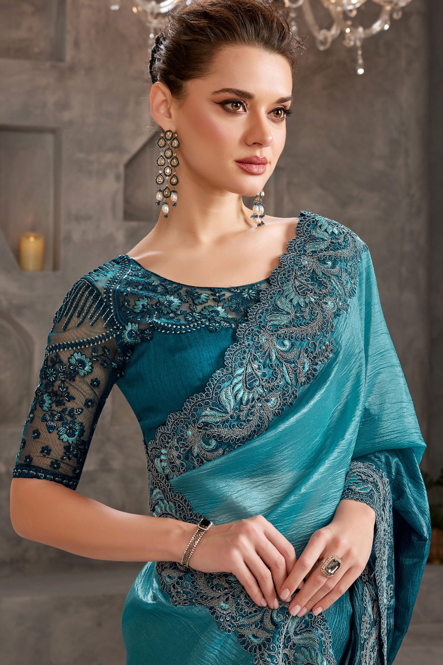 2-Tone Blue Embroidered Crush Silk Saree-ZB134235_2_SareeButa.com