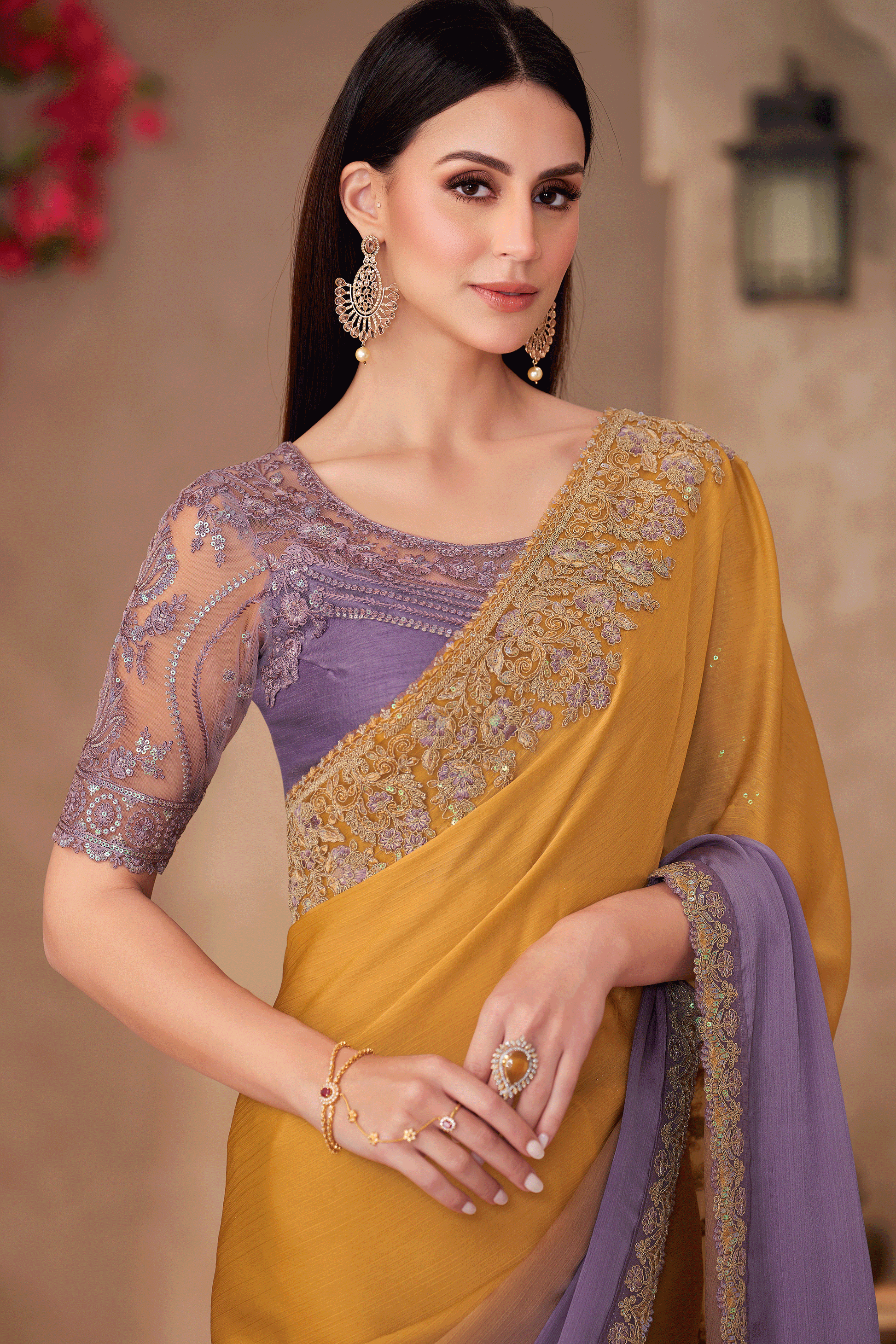 2-Tone Embroidered Shaded Chiffon Saree-ZB134908_2_SareeButa.com