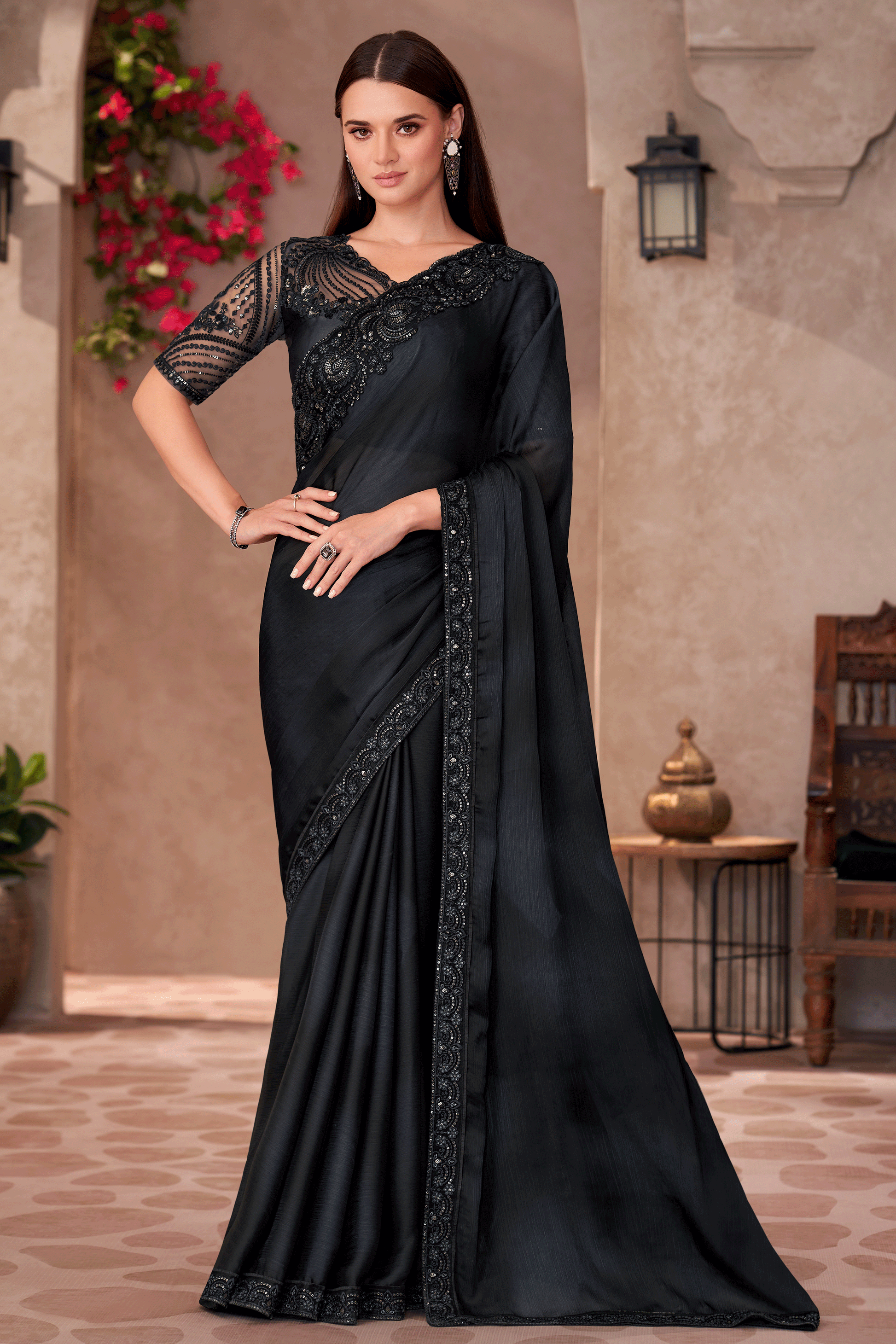 2-Tone Embroidered Shaded Chiffon Saree-ZB134909_1_SareeButa.com