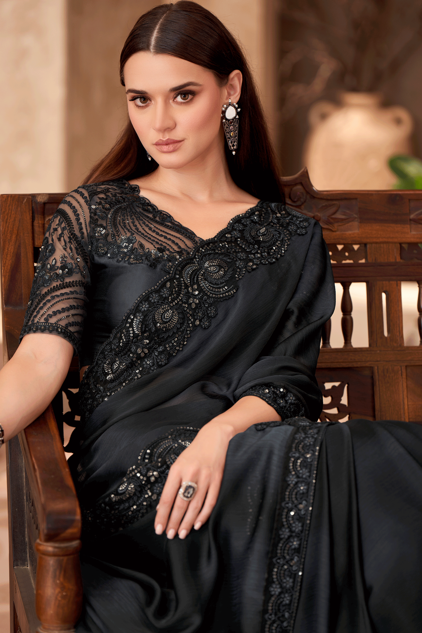 2-Tone Embroidered Shaded Chiffon Saree-ZB134909_2_SareeButa.com