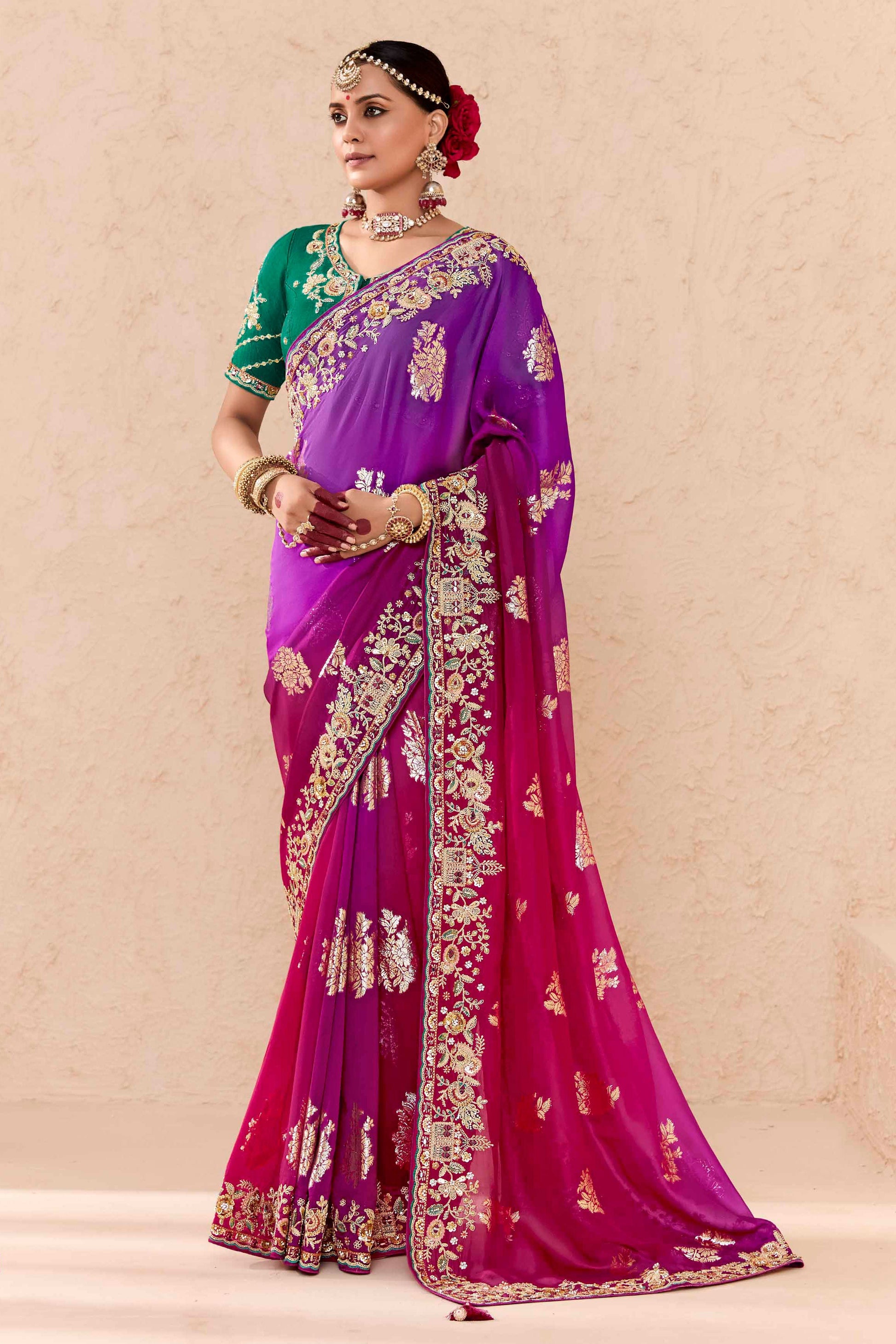 2-Tone Embroidered Silk Saree-ZB133286_1_SareeButa.Com