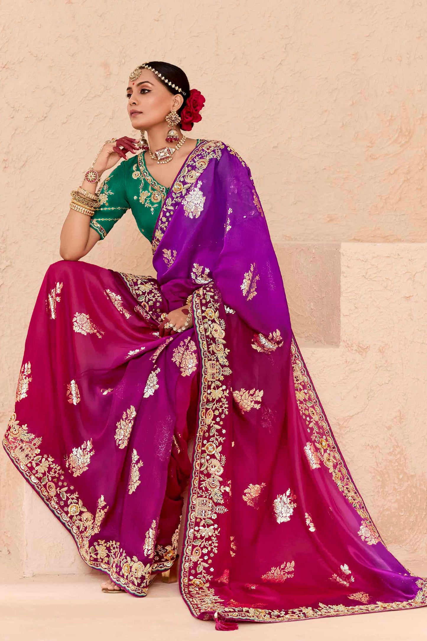 2-Tone Embroidered Silk Saree