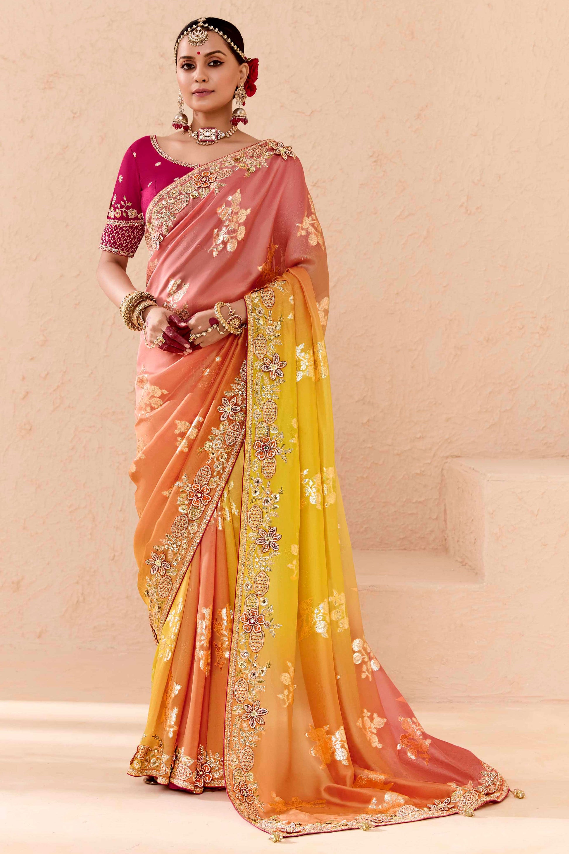 2-Tone Embroidered Silk Saree-ZB133288_1_SareeButa.Com