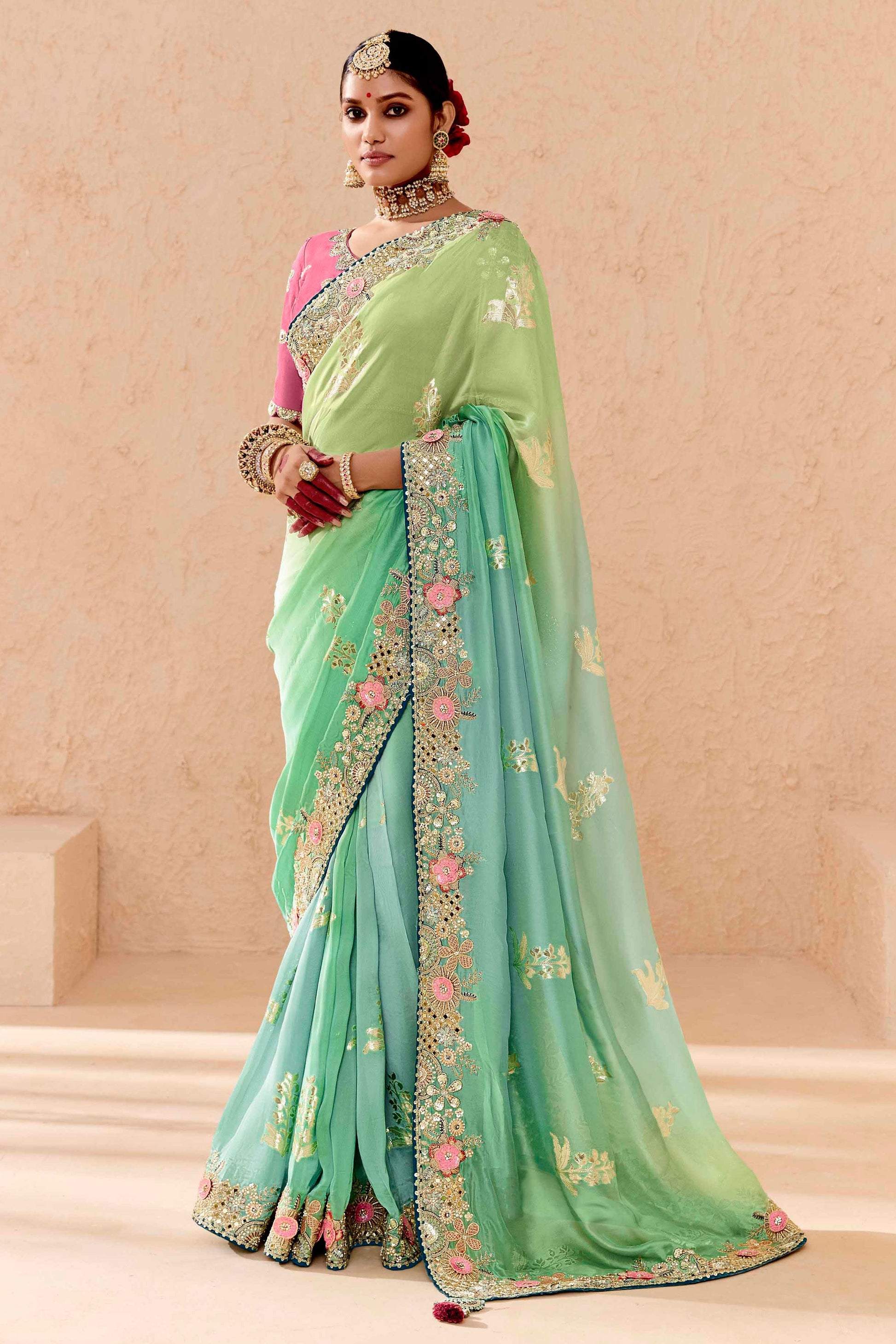 2-Tone Embroidered Silk Saree-ZB133289_1_SareeButa.Com