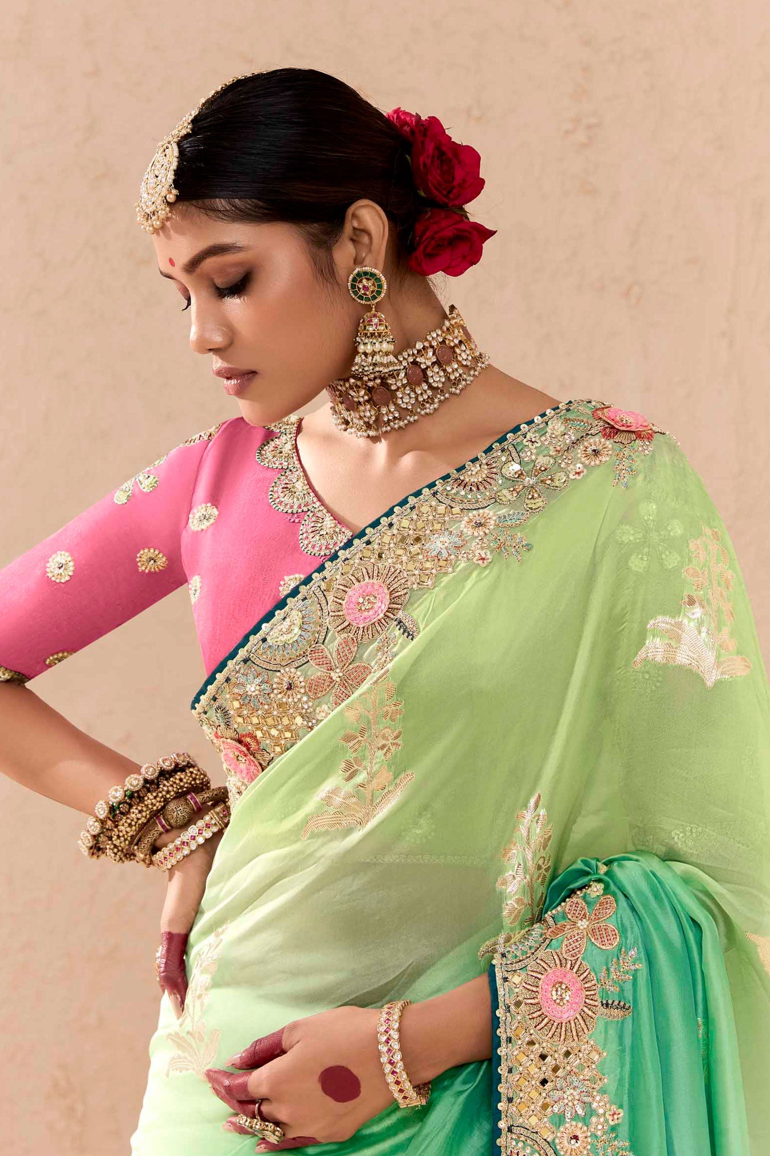 2-Tone Embroidered Silk Saree-ZB133289_2_SareeButa.Com