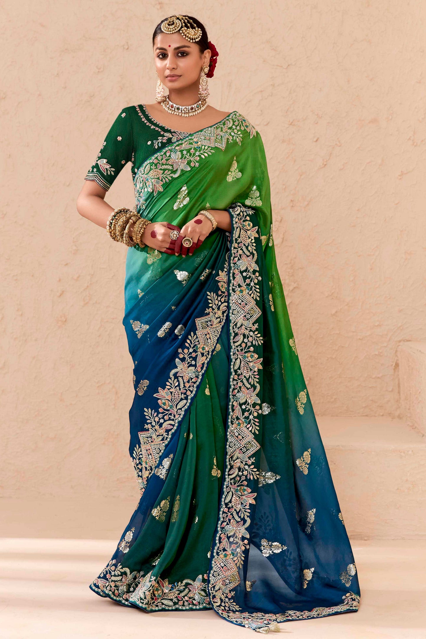 2-Tone Embroidered Silk Saree-ZB133296_1_SareeButa.Com