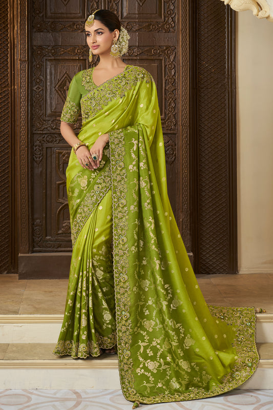 2-Tone Green Pure Tissue Silk Saree