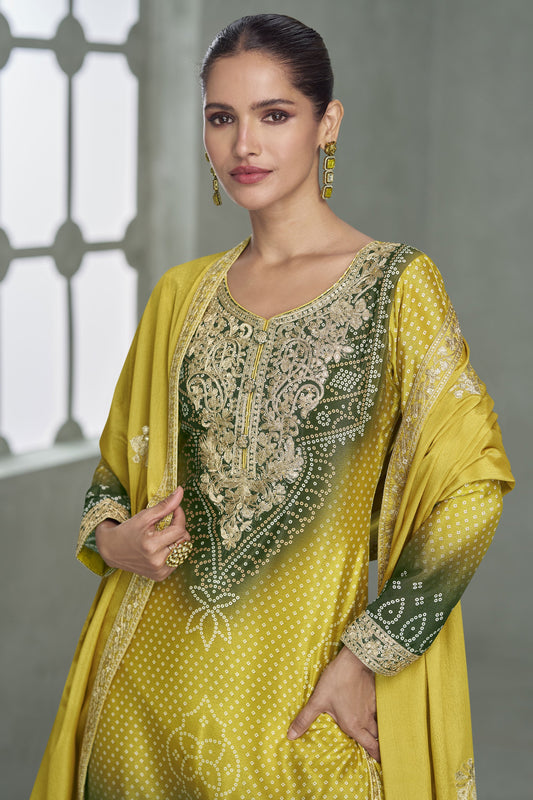 2-Tone Green Readymade Embroidered Chinon Silk Suit-SS923_2_SareeButa.com