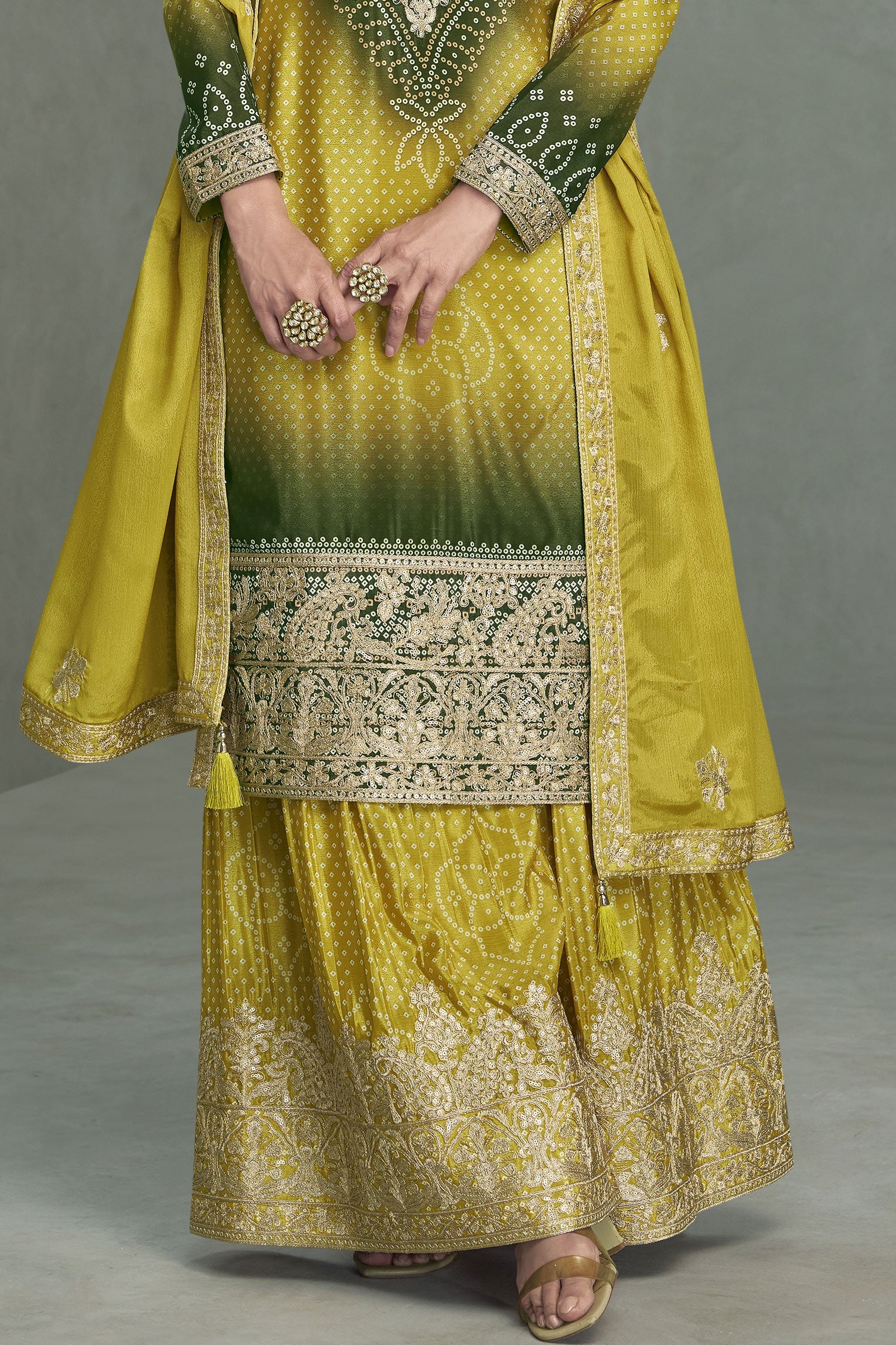 2-Tone Green Readymade Embroidered Chinon Silk Suit-SS923_3_SareeButa.com