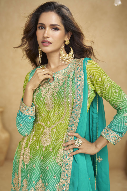 2-Tone Green Readymade Embroidered Chinon Suit-SS840_2_SareeButa.com