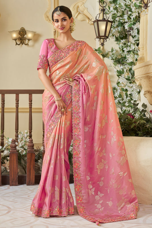 2-Tone Pink Pure Tissue Silk Saree