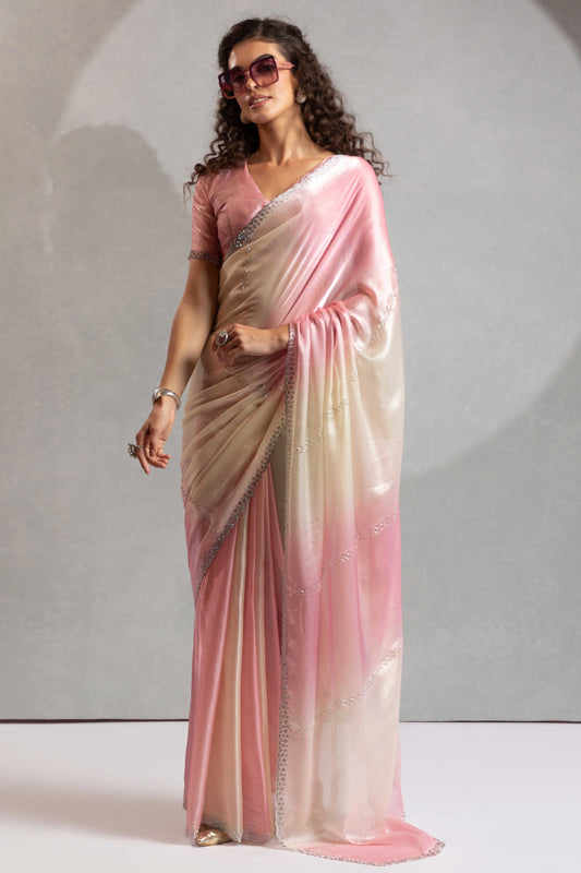 2-Tone Pink Satin Silk Stone Work Saree-ZB134875_1_SareeButa.com