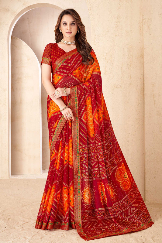 2-Tone Printed Chiffon Bandhani Saree-ZB134672_1_SareeButa.com