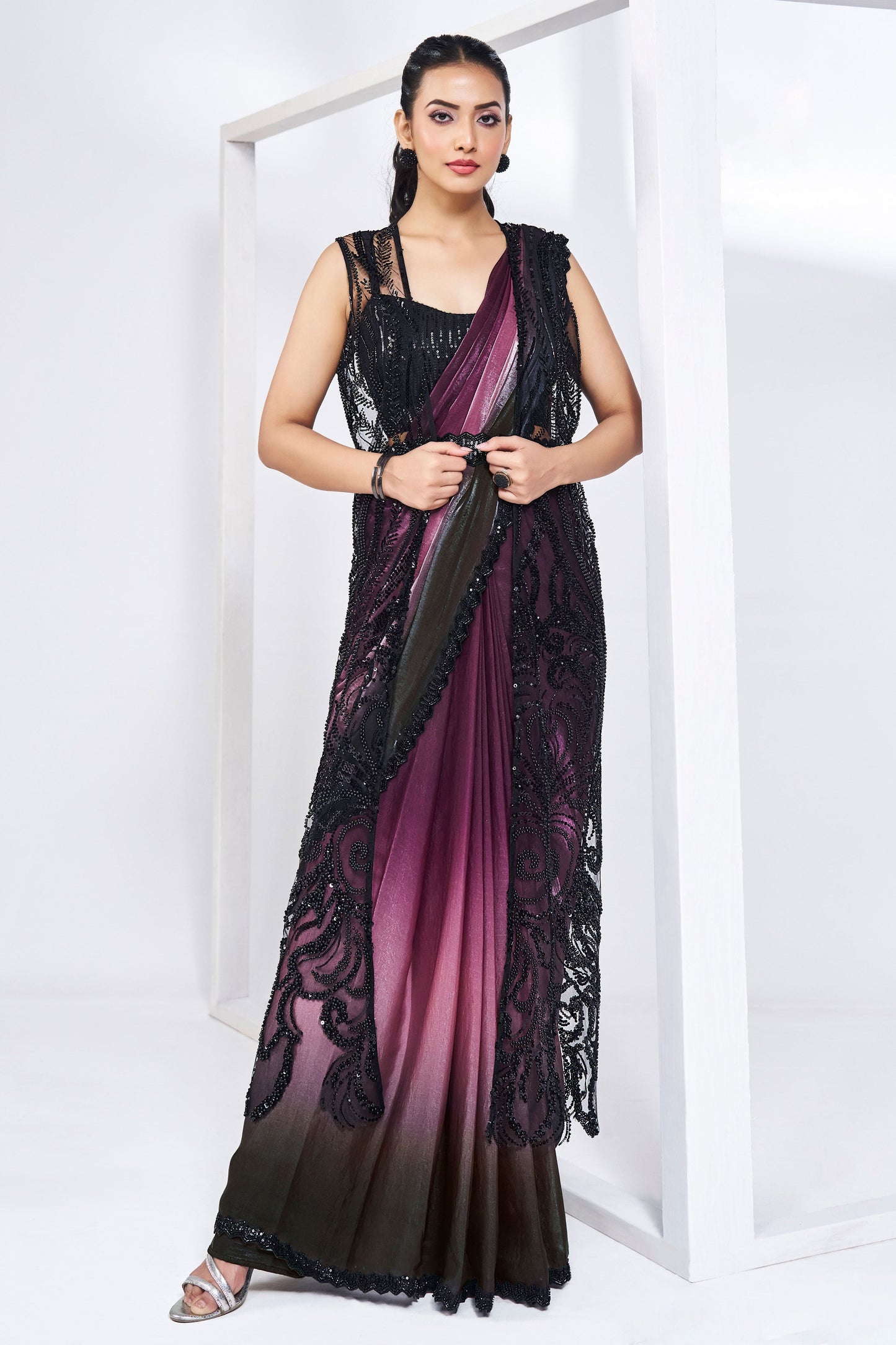 2-Tone Satin Silk Readymade Saree-ZB133056_1_SareeButa.com