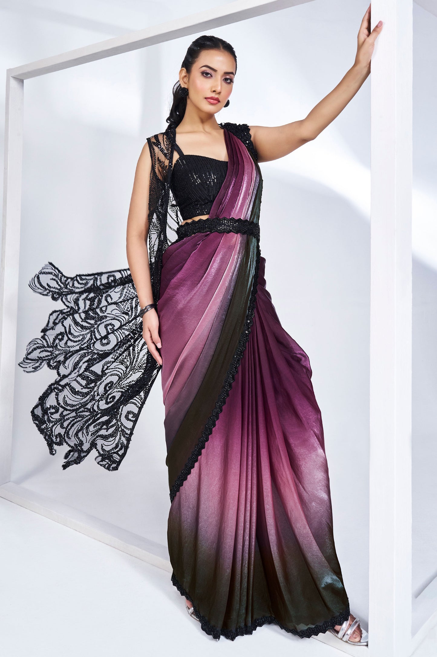 2-Tone Satin Silk Readymade Saree-ZB133056_2_SareeButa.com