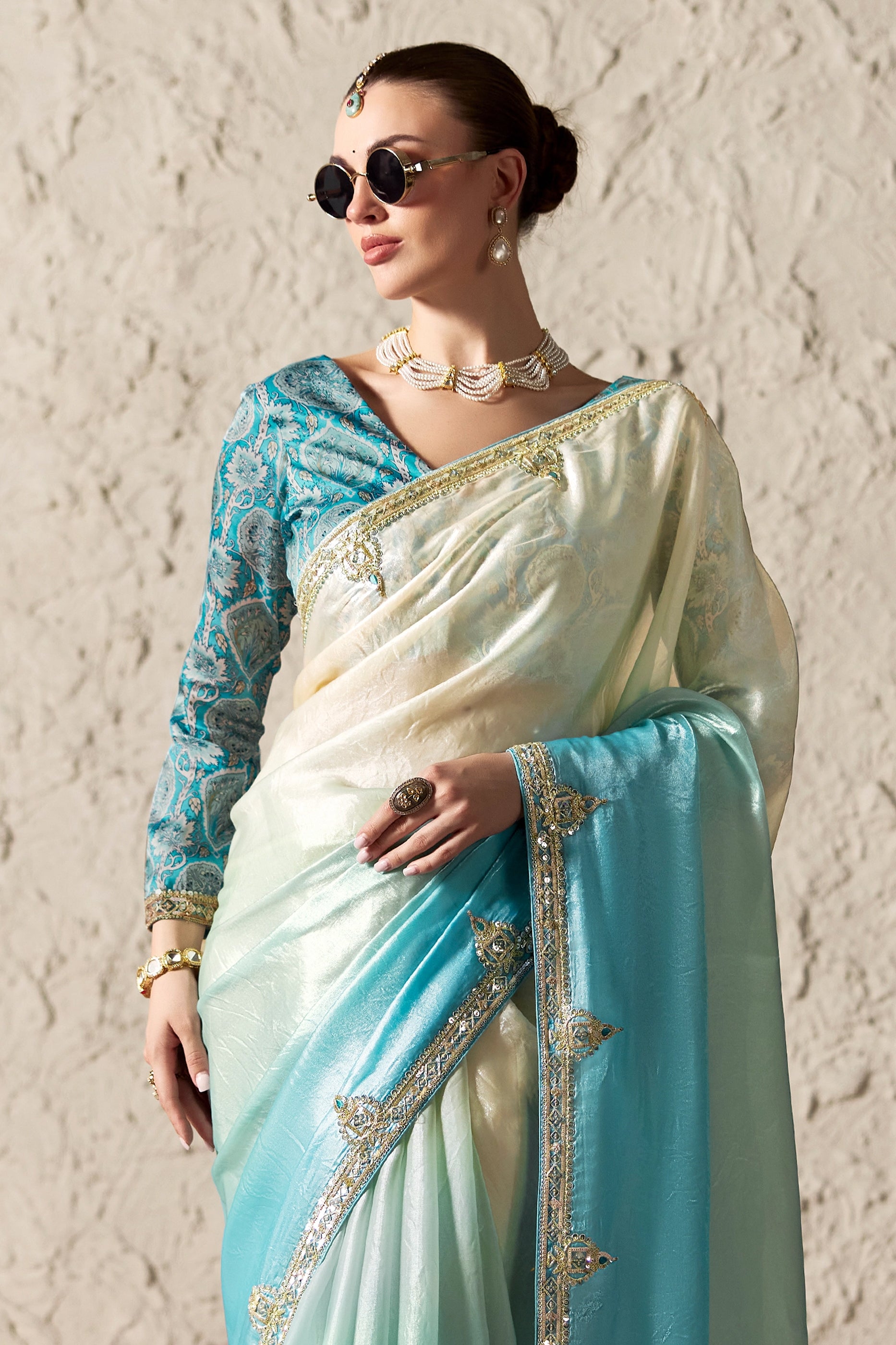 2-Tone Blue Embroidered Tissue Organza Saree-SAR12781_3_SareeButa.com