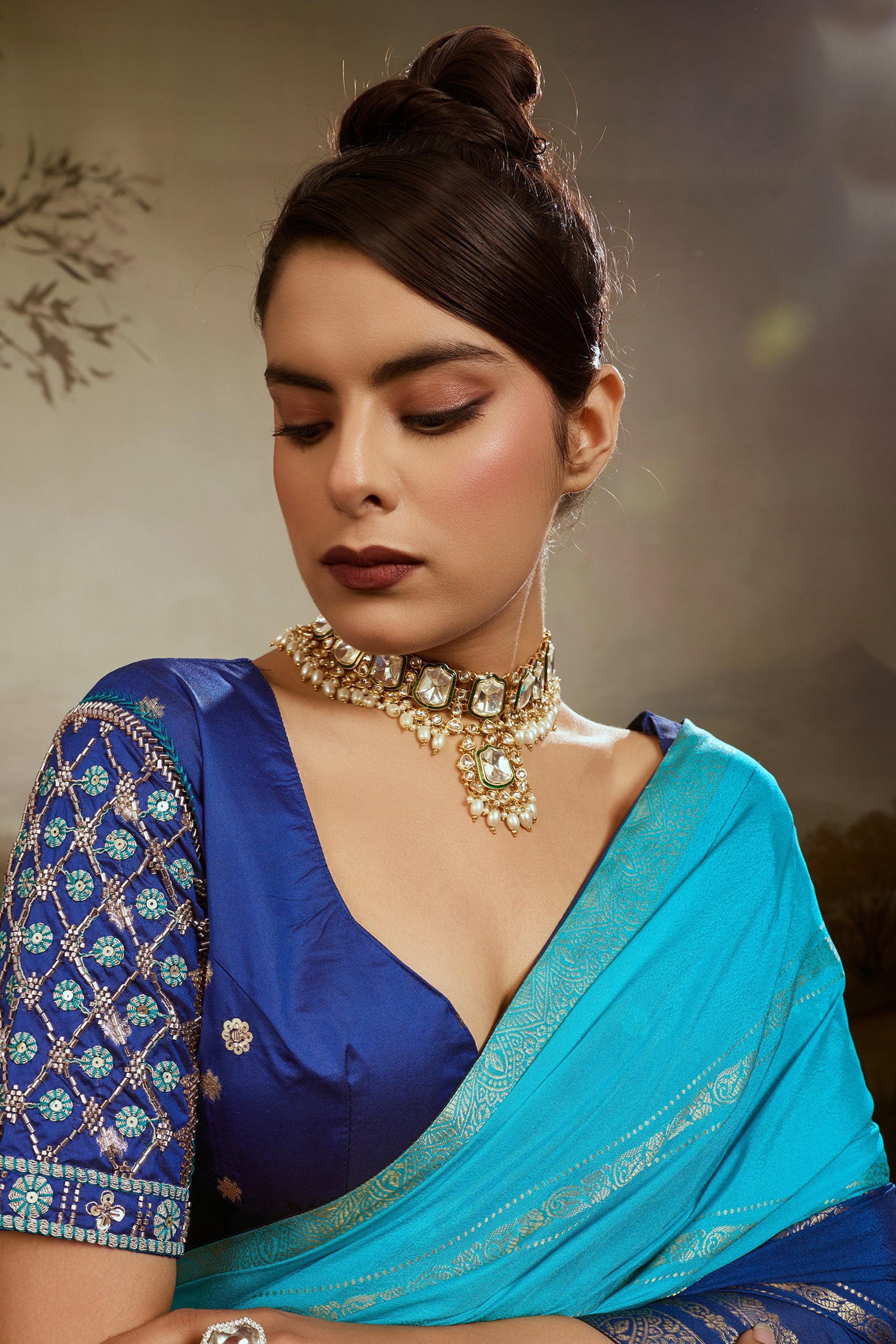 2-Tone Blue Ombre Chiffon Saree-SAR12574_2_SareeButa.com