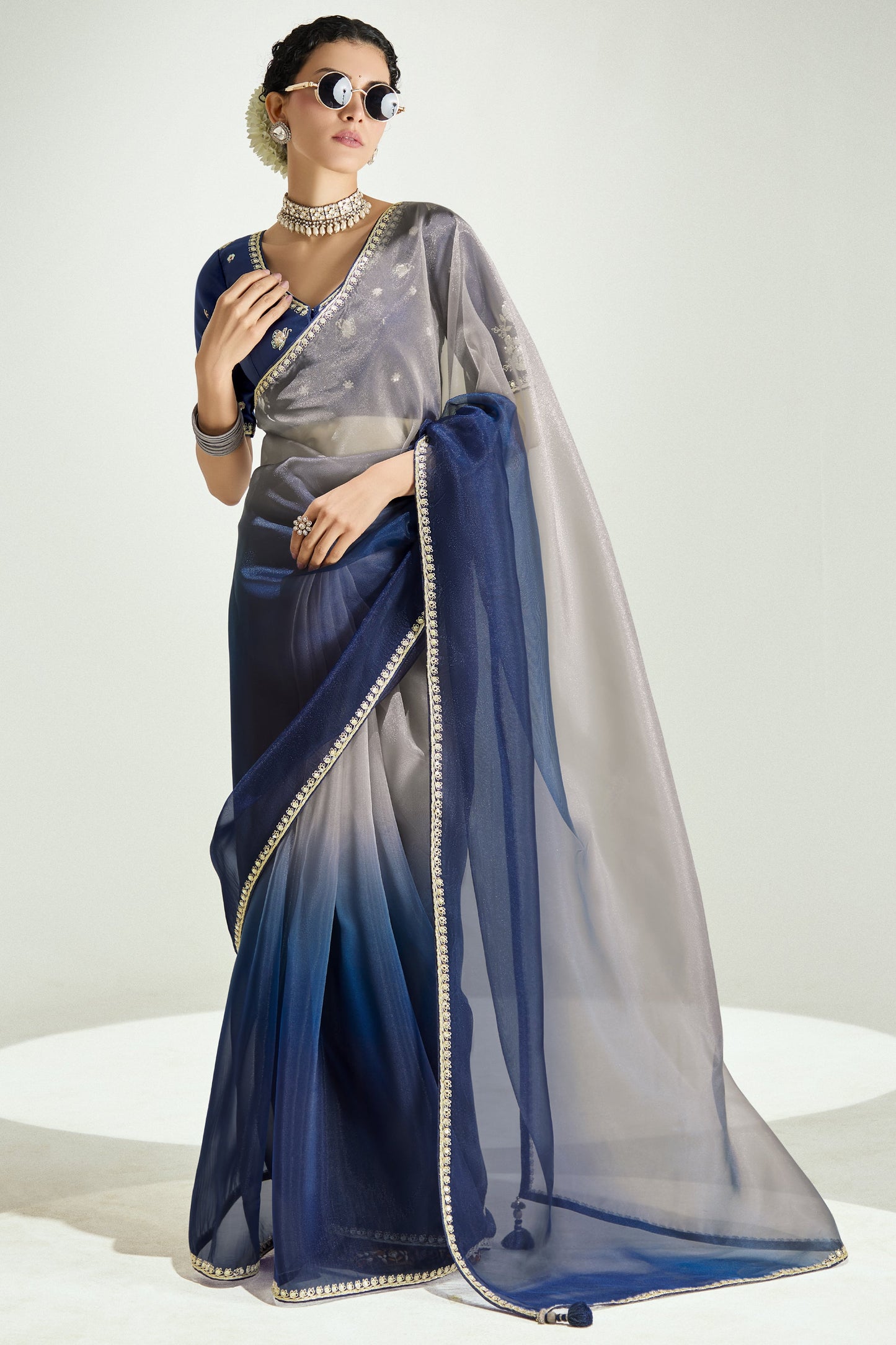 2-Tone Blue Organza Tissue Saree-ZB134897_1_SareeButa.com