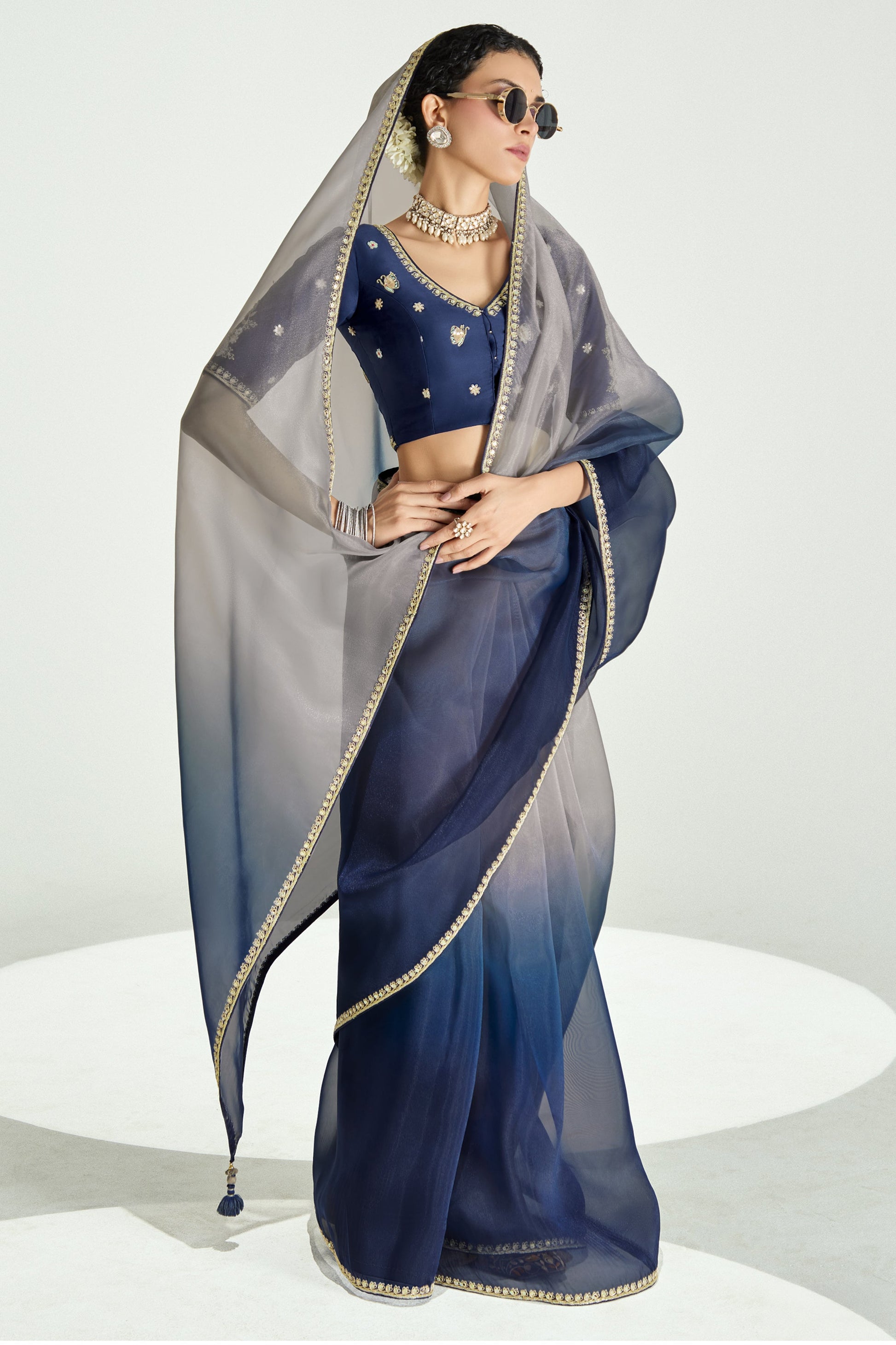 2-Tone Blue Organza Tissue Saree-ZB134897_4_SareeButa.com