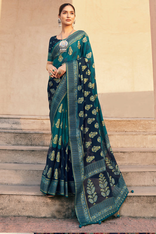 2-Tone Blue Printed Georgette Saree-SAR10120_1_SareeButa.com