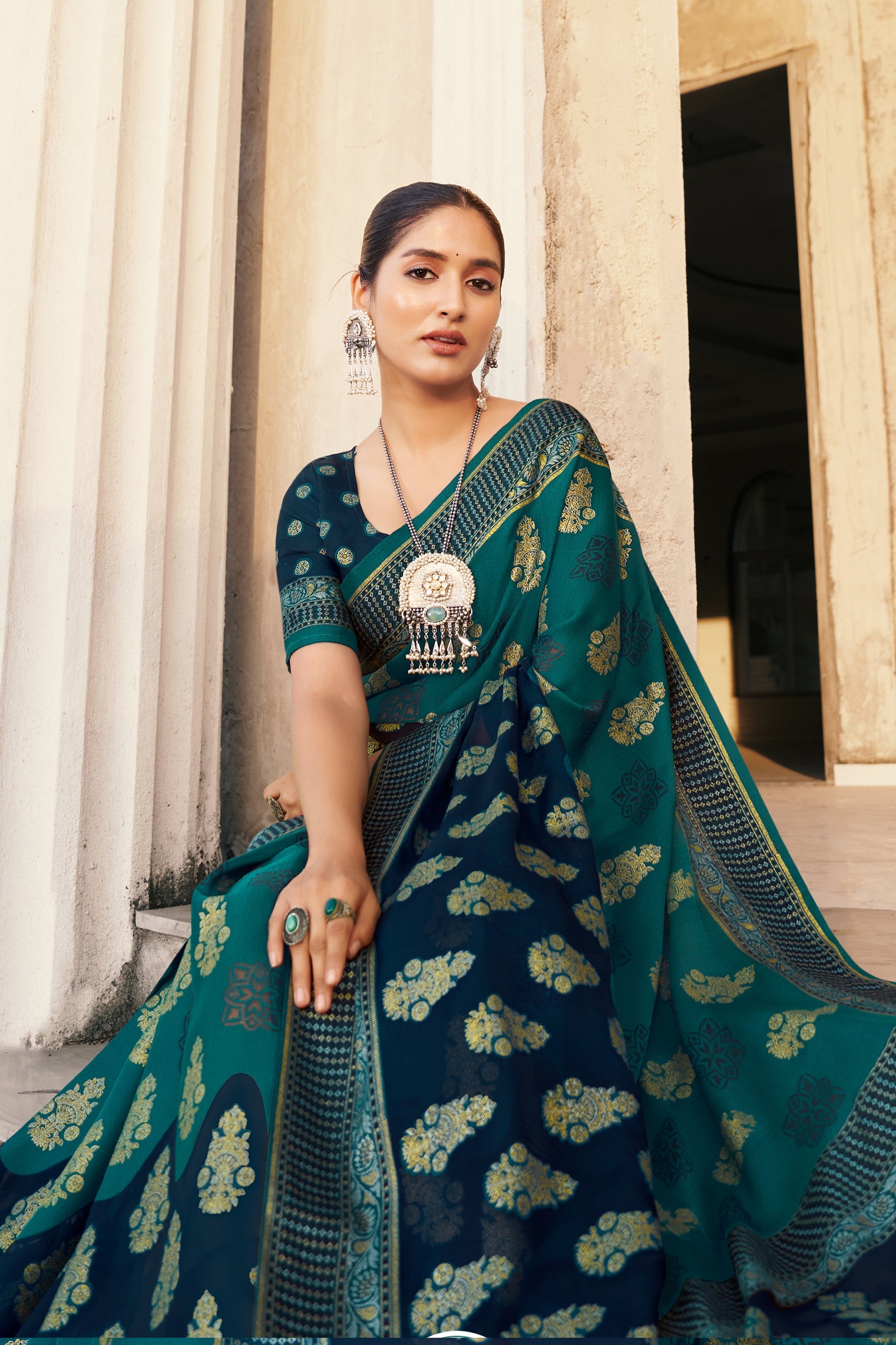 2-Tone Blue Printed Georgette Saree-SAR10120_3_SareeButa.com