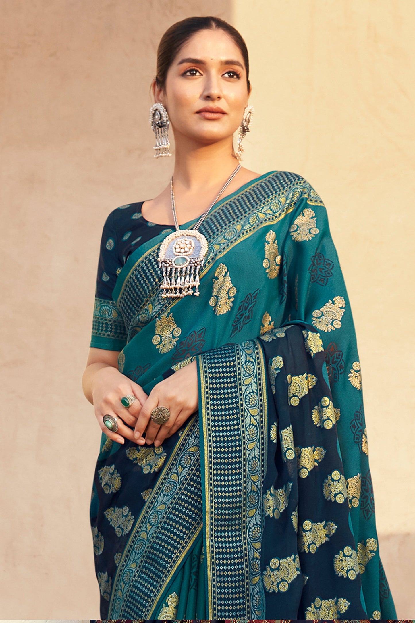 2-Tone Blue Printed Georgette Saree-SAR10120_4_SareeButa.com