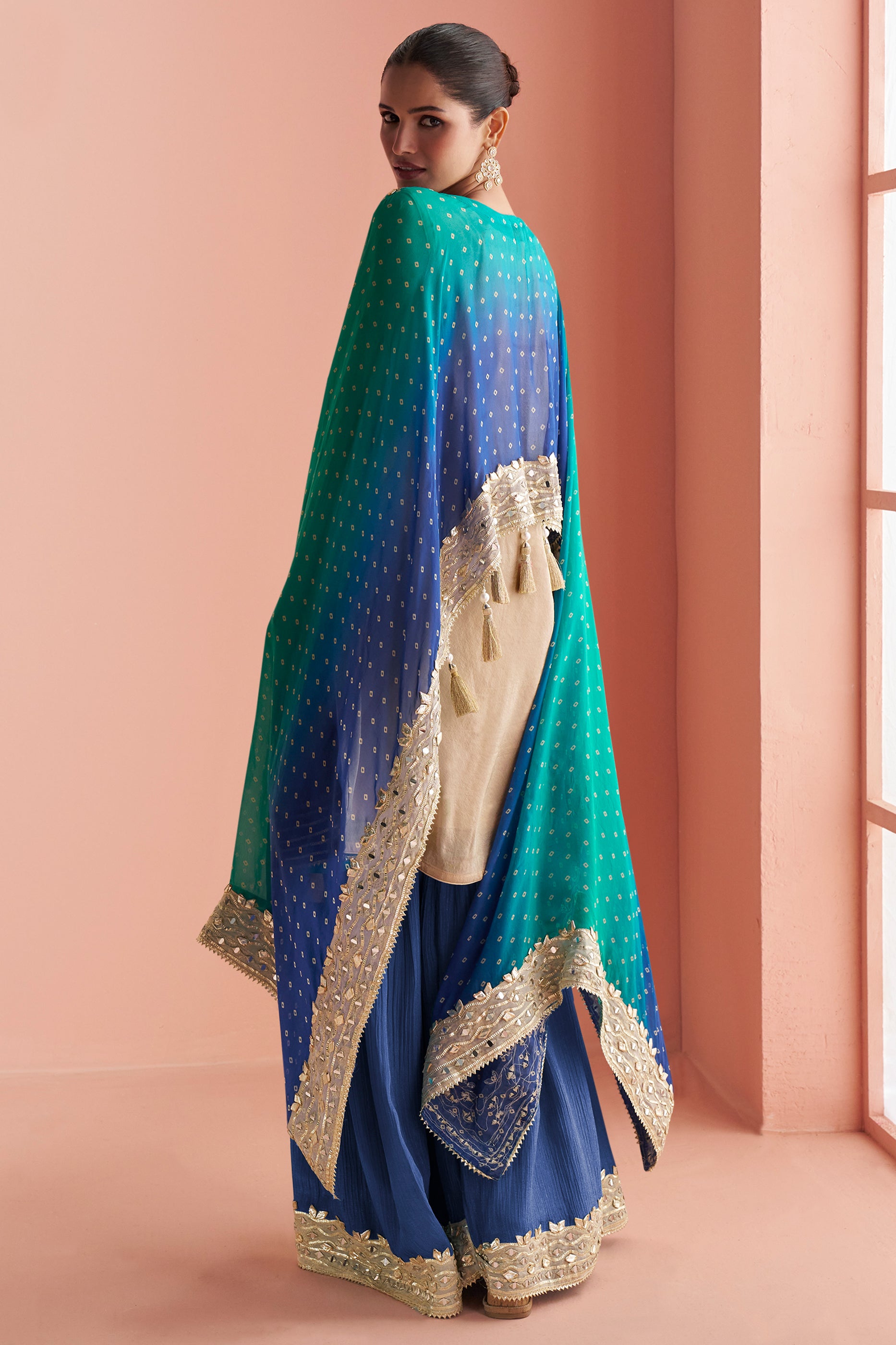 2-Tone Blue Readymade Mirror Work Kaftan Suit-SAR13162_4_SareeButa.com