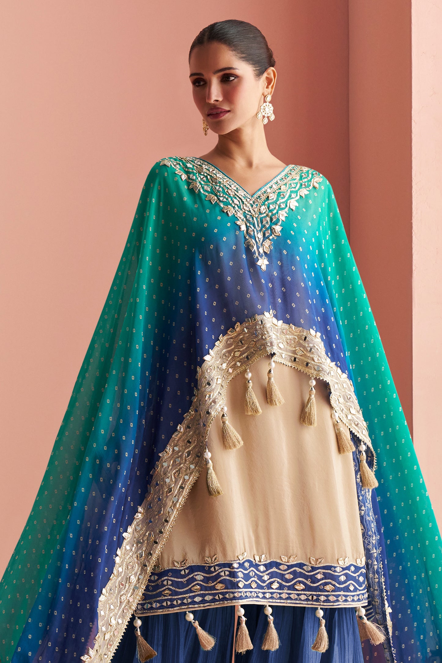 2-Tone Blue Readymade Mirror Work Kaftan Suit-SAR13162_5_SareeButa.com