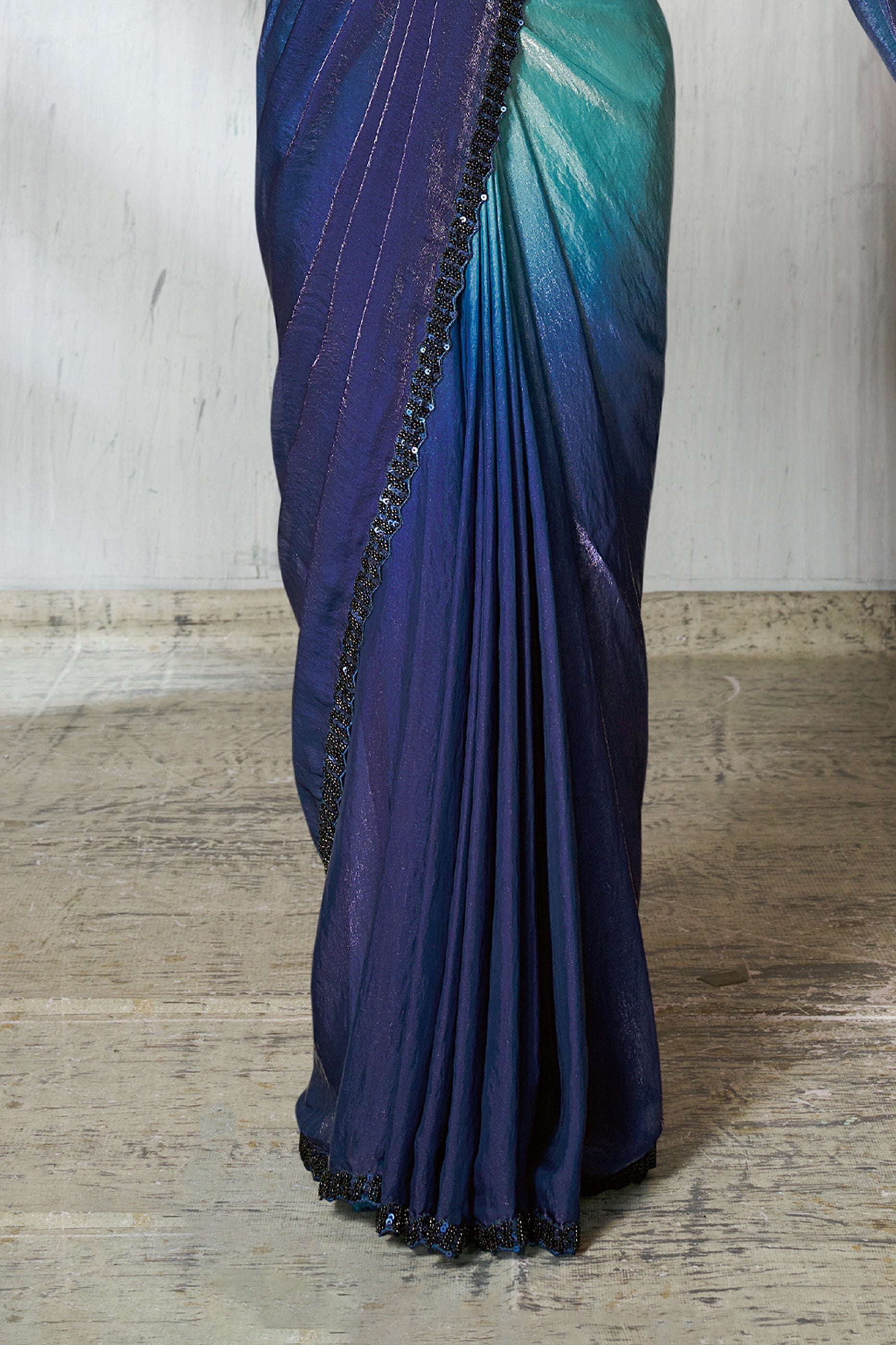 2-Tone Blue Satin Silk Readymade Saree-SAR11132_4_SareeButa.com