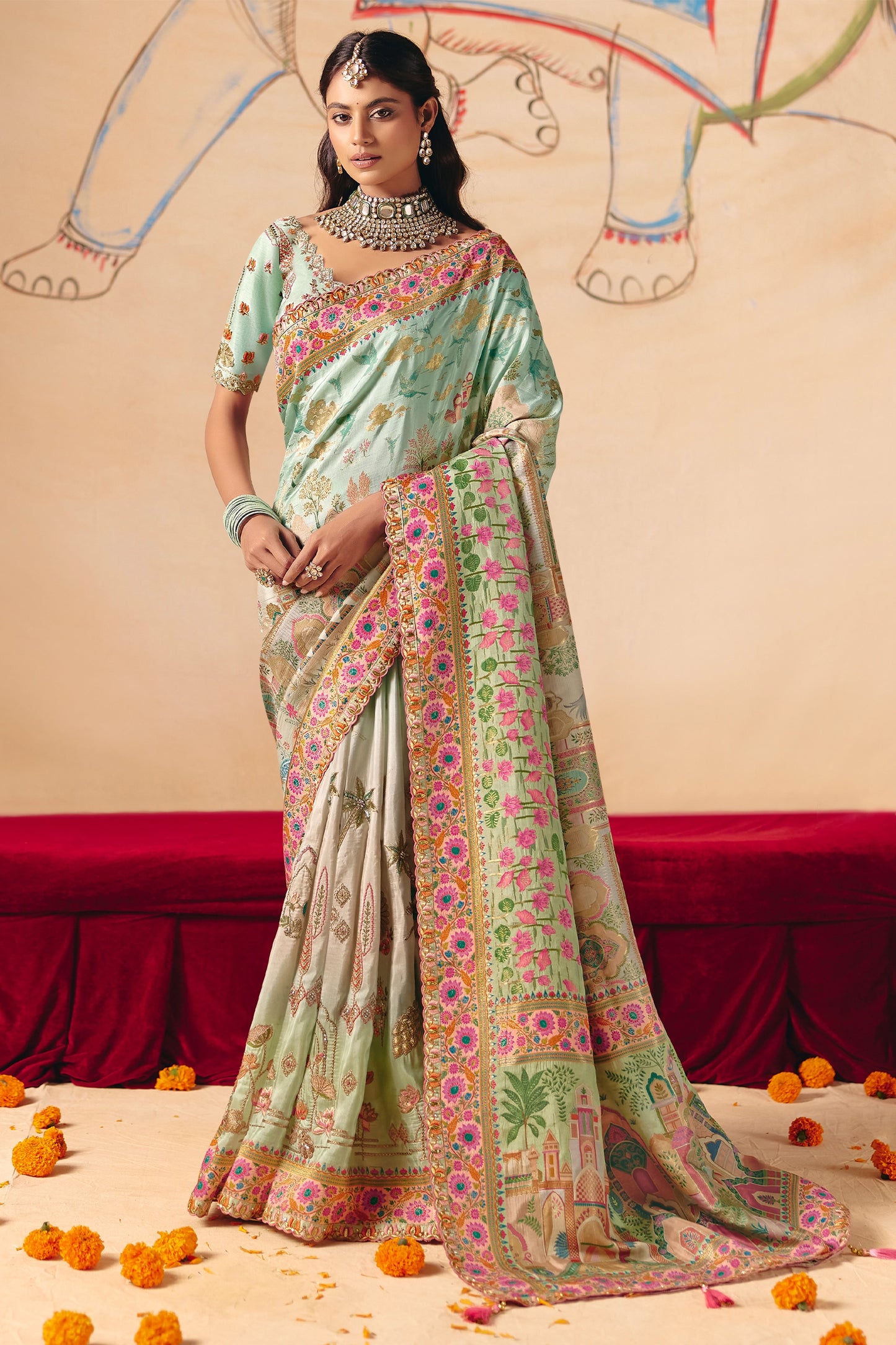 2-Tone Blue Zari Work Dola Silk Saree With Embroidery-SAR12073_1_SareeButa.com