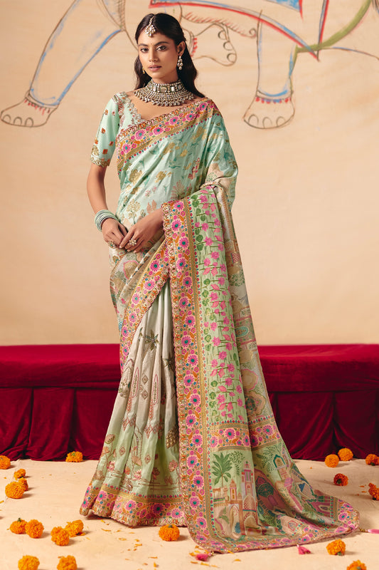 2-Tone Blue Zari Work Dola Silk Saree With Embroidery-SAR12073_1_SareeButa.com