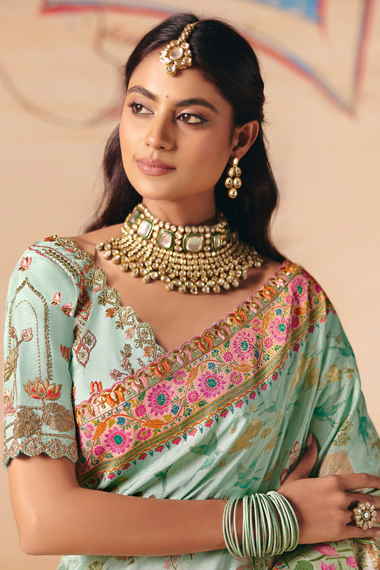 2-Tone Blue Zari Work Dola Silk Saree With Embroidery-SAR12073_2_SareeButa.com