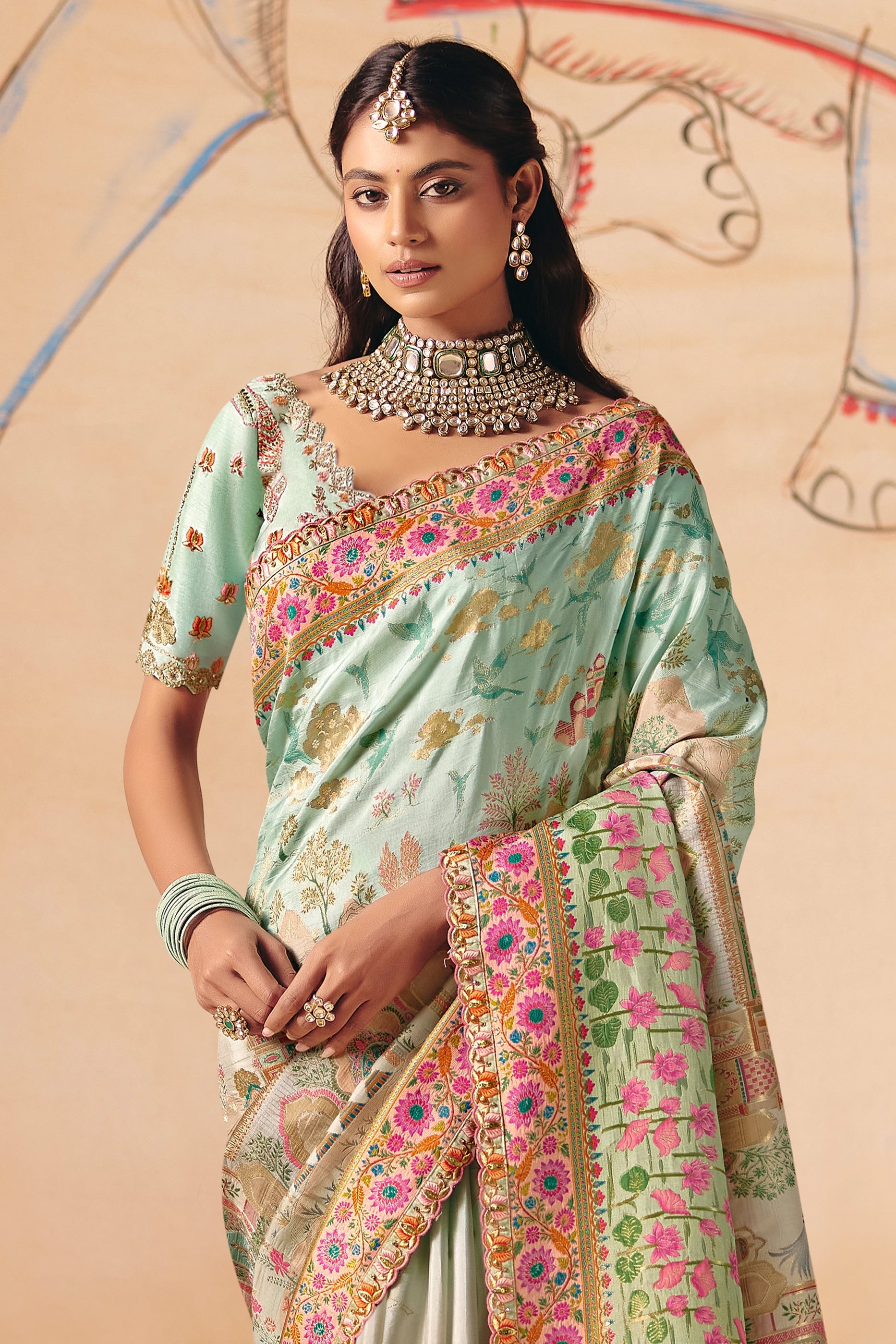 2-Tone Blue Zari Work Dola Silk Saree With Embroidery-SAR12073_4_SareeButa.com