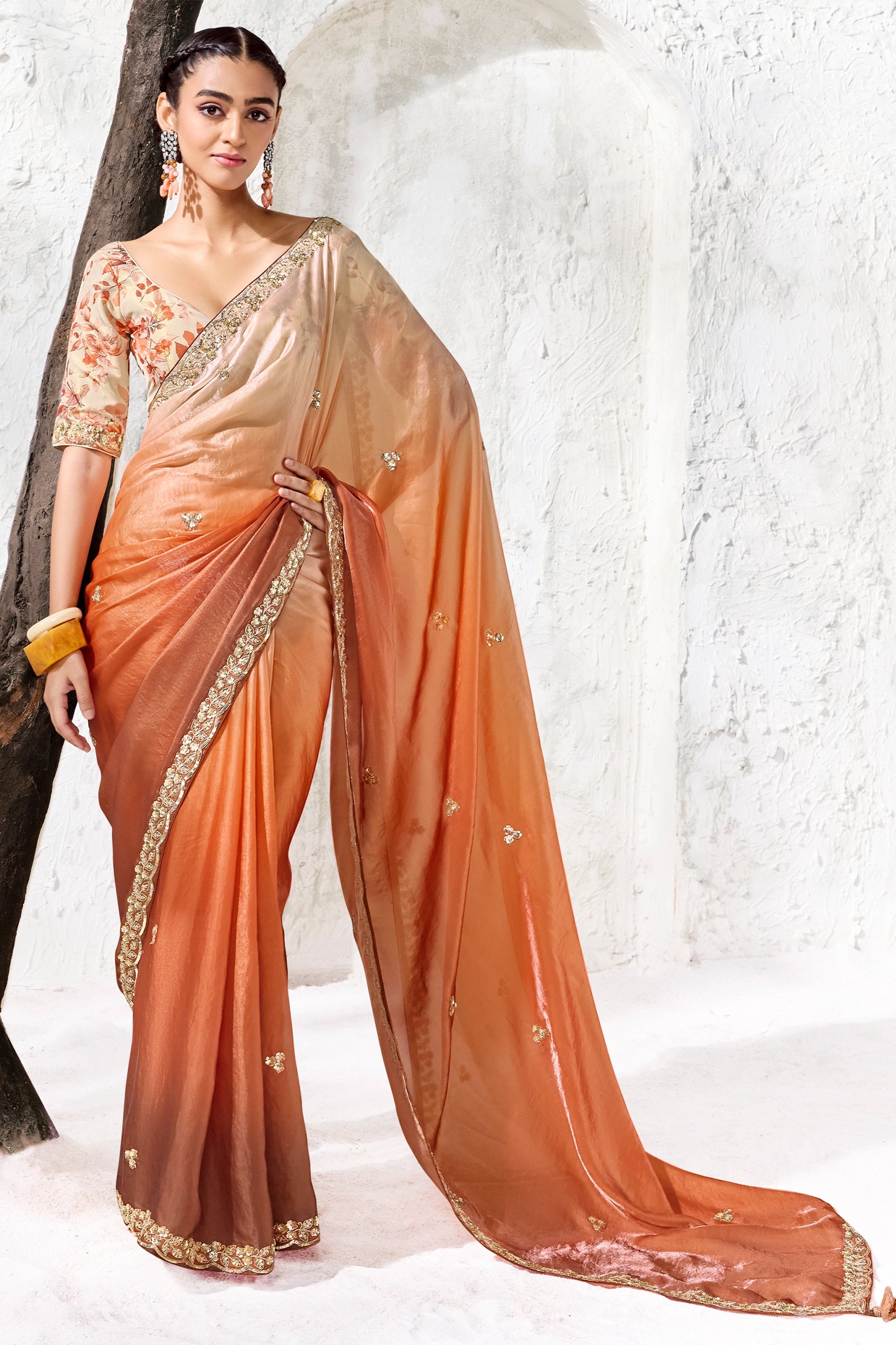 2-Tone Brown Embroidered Tissue Silk Saree-SAR13151_1_SareeButa.com
