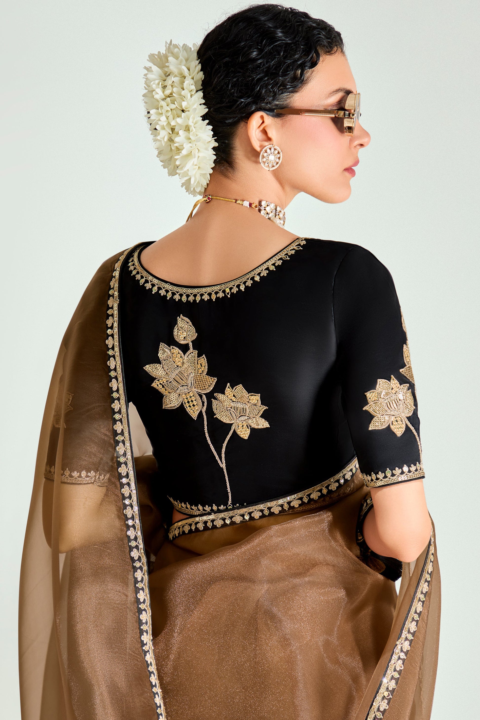 2-Tone Brown Organza Tissue Saree-ZB134893_3_SareeButa.com