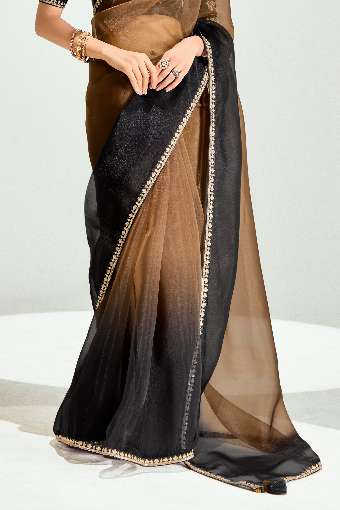 2-Tone Brown Organza Tissue Saree-ZB134893_5_SareeButa.com