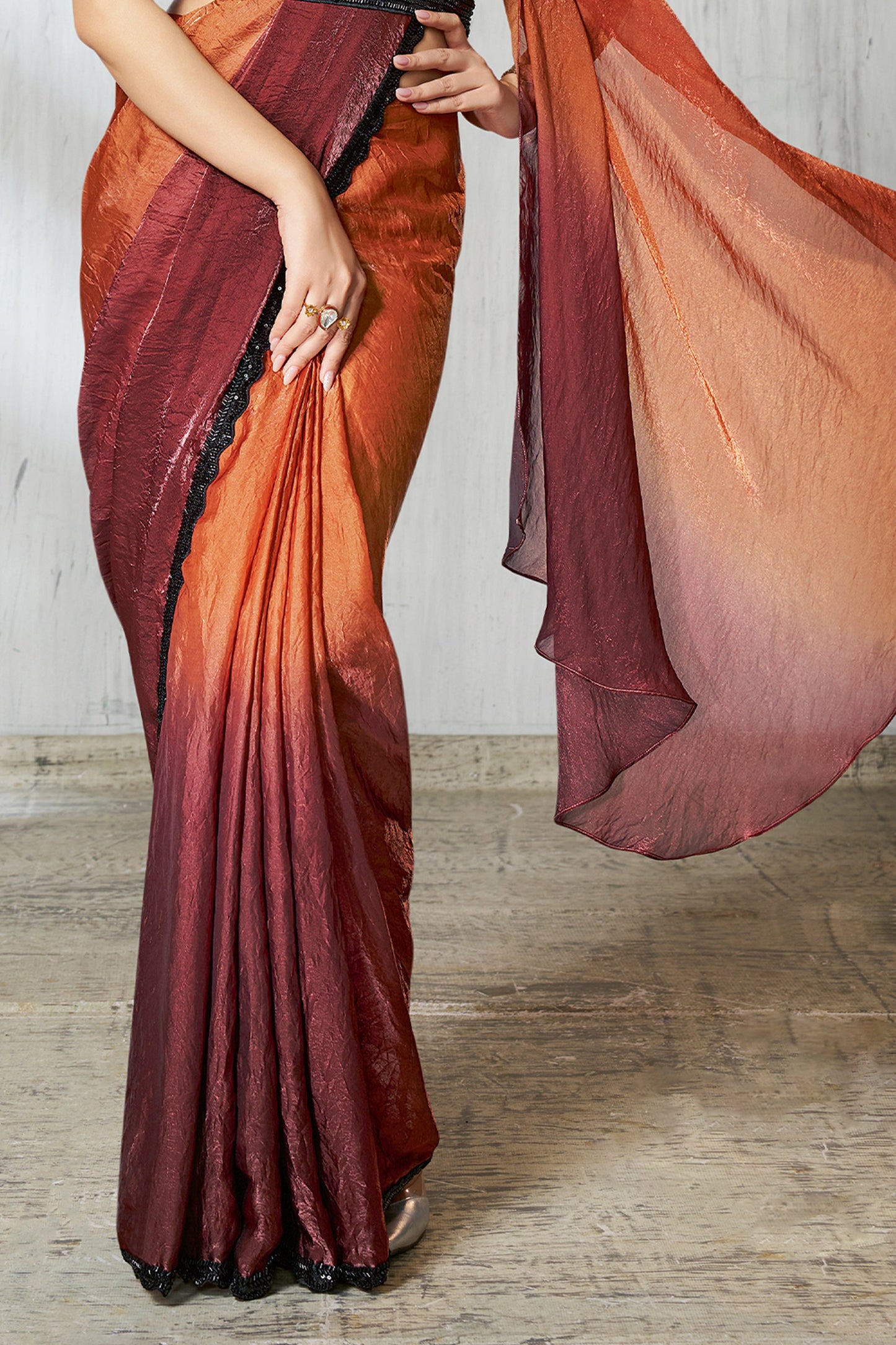 2-Tone Brown Satin Silk Readymade Saree-SAR11131_5_SareeButa.com