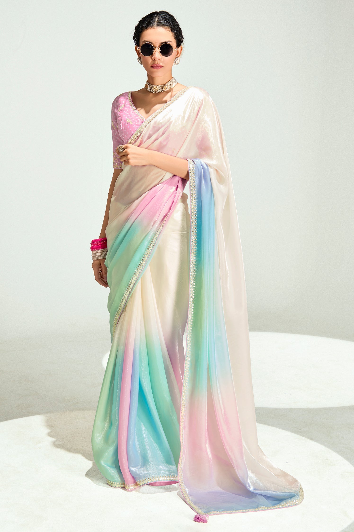 2-Tone Cream Organza Tissue Saree-ZB134889_1_SareeButa.com