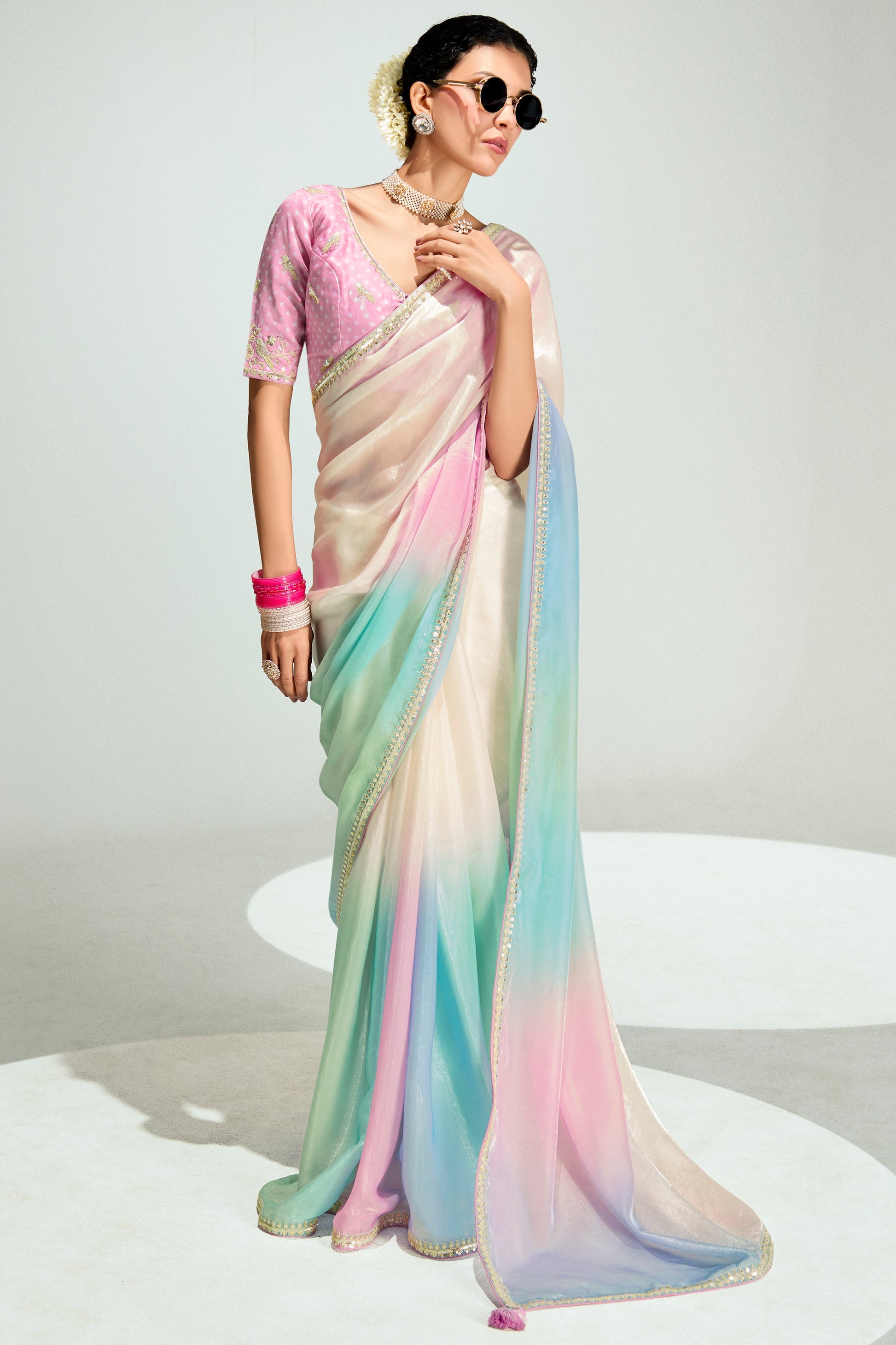 2-Tone Cream Organza Tissue Saree-ZB134889_4_SareeButa.com