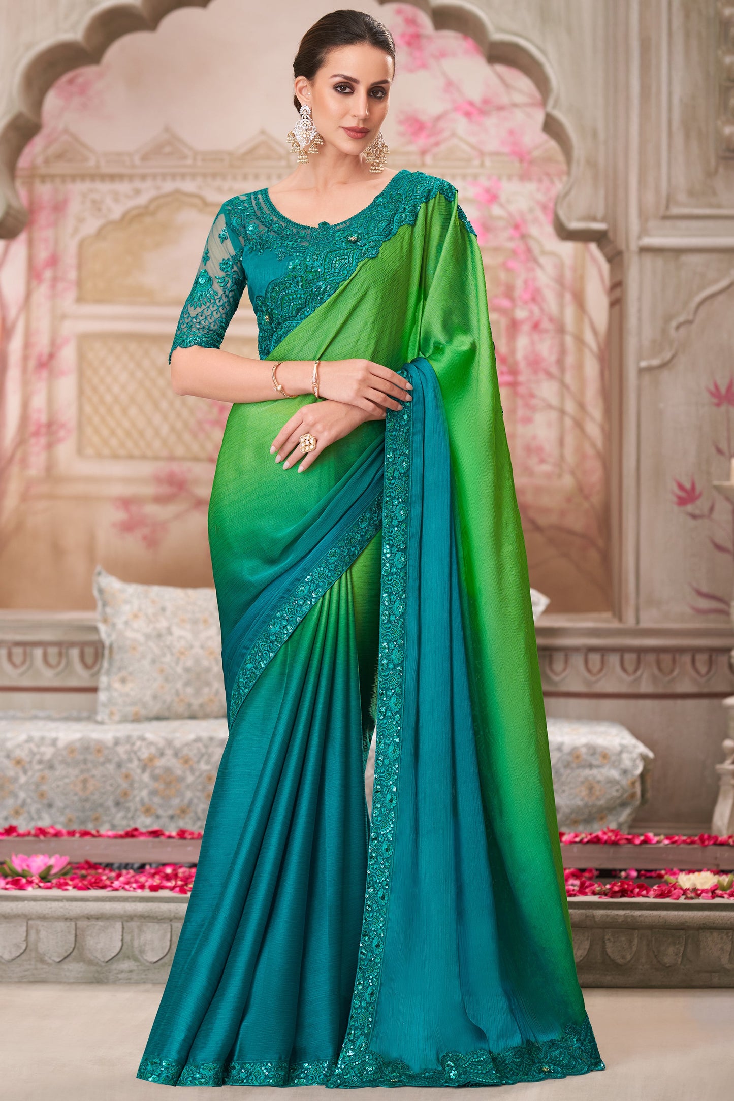 2-Tone Embroidered Satin Chiffon Saree-ZB134563_1_SareeButa.com