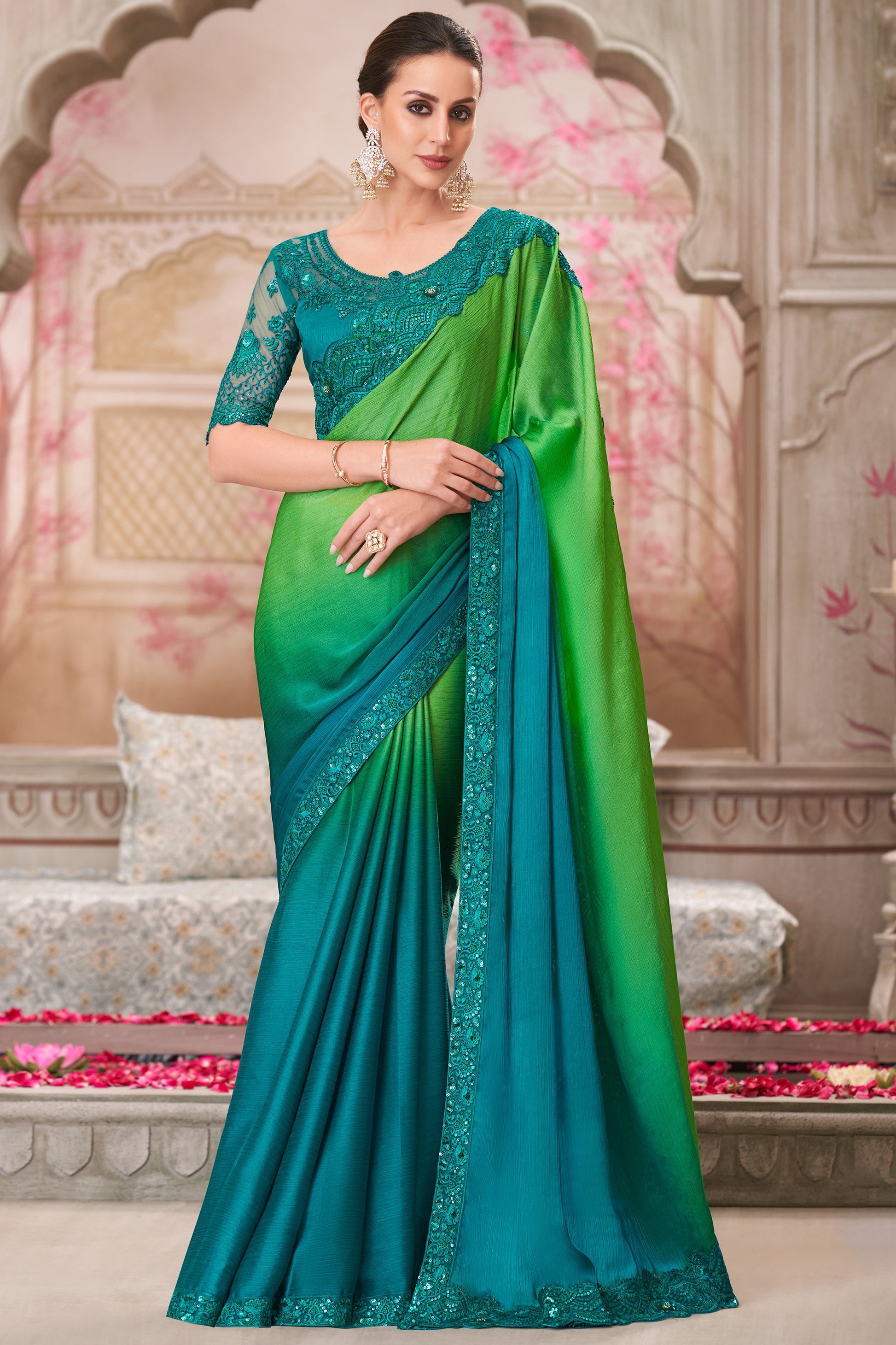 2-Tone Embroidered Satin Chiffon Saree-ZB134563_1_SareeButa.com