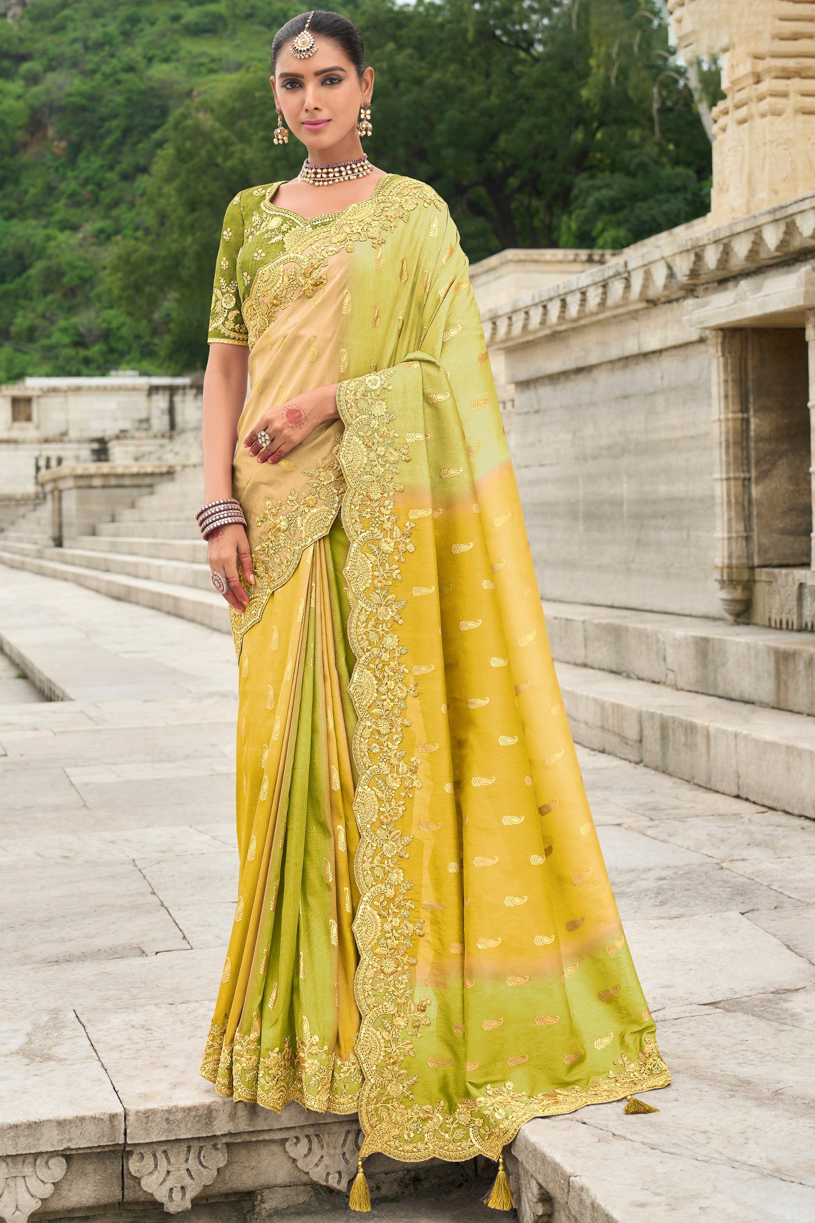 2-Tone Green Banarasi Saree-ZB134496_1_SareeButa.com